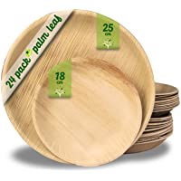 Platos desechables de hoja de palma 24 Piezas- 12 Platos redondo de 25 cm y 12 Platos de 18 cm. vajilla rustica de…